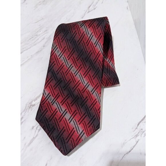 J. Ferrar Vintage Men's Red & Gray Striped Neck Tie - Picture 1 of 5